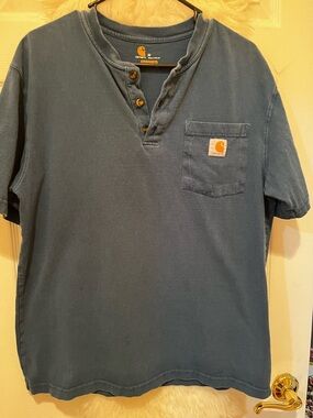 Carhartt Men's Washed Blue Short-Sleeve Henley Pocket Tee